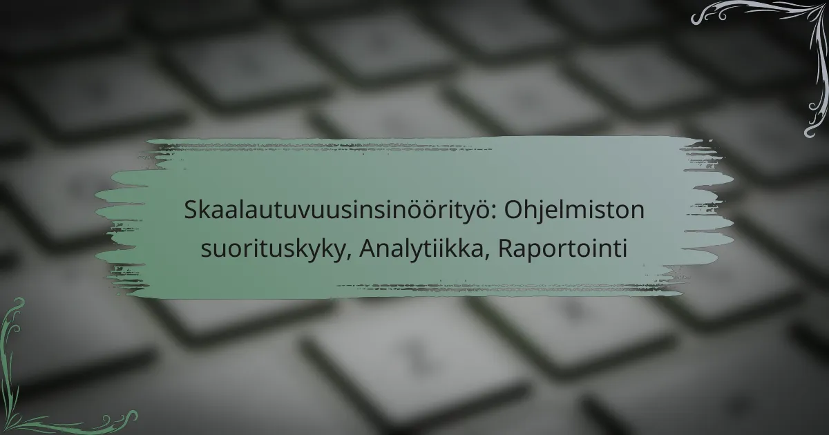 Skaalautuvuusinsinöörityö: Ohjelmiston suorituskyky, Analytiikka, Raportointi